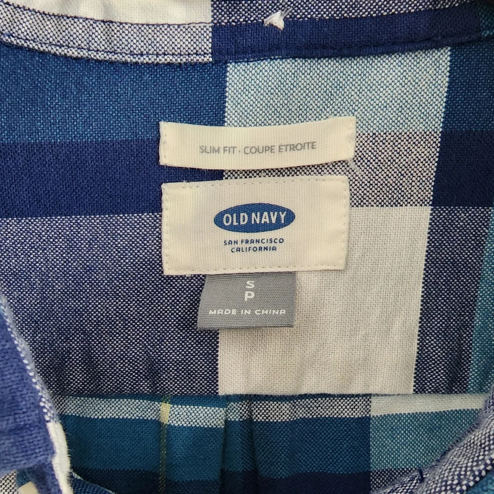 Old‎ Navy Slim Fit Men's Button Down Everyday Blue Plaid Shirt size Small